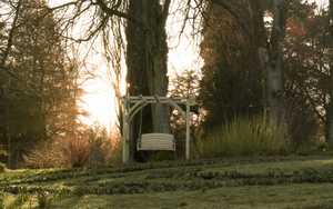 Swing Seat at Forde Abbey with Sun Setting in background