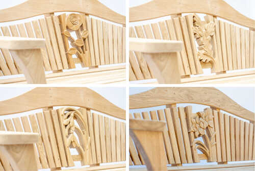 Four Seasonal Carvings in the back of our RHS Four Seasons Bench