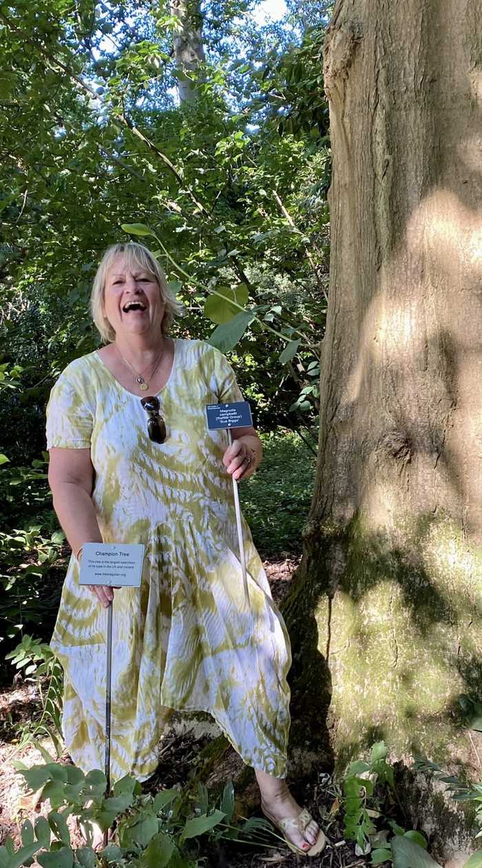 Sue Biggs and champion tree Sue Biggs and champion tree