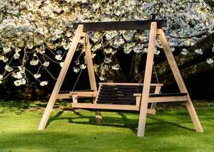 Modern Garden Swing Seat with Floral Background