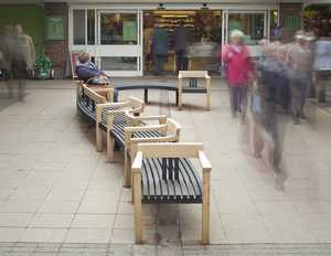 The Tudor Arcade project in Dorchester is a 12 metre long snaking curved seat with single chairs, 3 seater benches and side by side ‘love seats’ as well as areas of open 2 sided seating