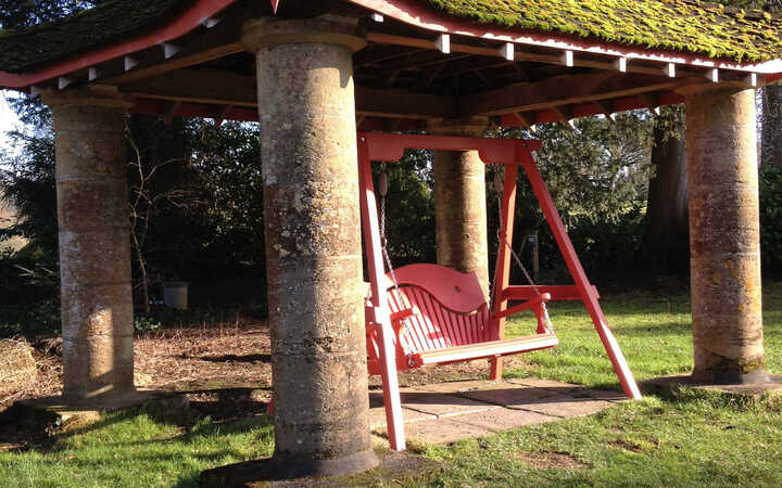 Swing Seat under structure at Forde Abbey Gardens