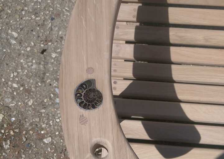  Embedded Ammonites on Garden Swing Seat Arm
