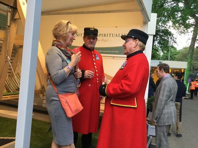 Celia chats with some Chelsea Pensioners
