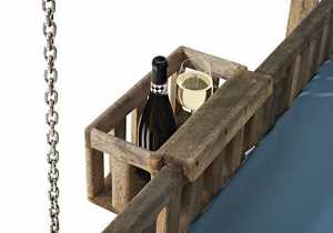 Bottle & Glass Holder New for 2017 - The Swinging Day Bed See it on our Stand RHW at Chelsea Flower Show The Swinging Day Bed is the latest addition to our range, made in Oak to give longevity & strength it will fade over time to a majestic silvery grey, as shown. All of