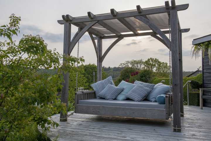 Swinging Day Bed on decking
