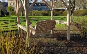 Oak Pergola and Swing Seat in place at Forde Abbey Gardens
