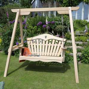 Wooden Swing Seat with Frame in the Garden