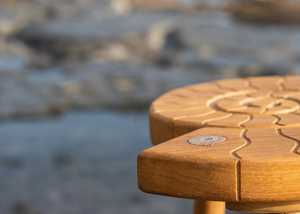 Outdoor Oak RHS Ammonite Table from Sitting Spiritually