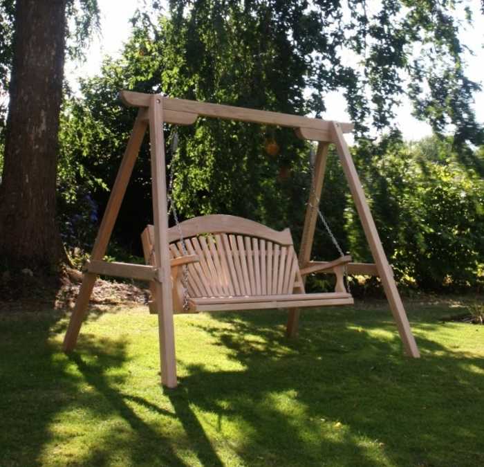 Tranquility Fan Back Garden Swing Seat on display at Forde Abbey